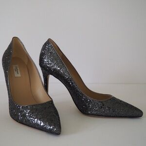 LK Bennet Fern Pointed Toe Court Shoes in Antracite Silver Grey/Gunmetal Glitter